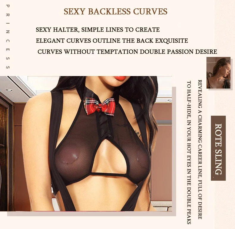 Toucheart Sexy Uniform Temptation Jumpsuit For Women Cosplay Mesh Plaid Perspective JK Sex Suit Mesh Patchwork Uniform Set New