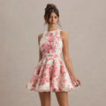 Tank A-Line Mini Dress For Women Fashion Sexy Streetwear Floral Printed Sleeveless Halter Neck Backless Lace-up Vestidos Female