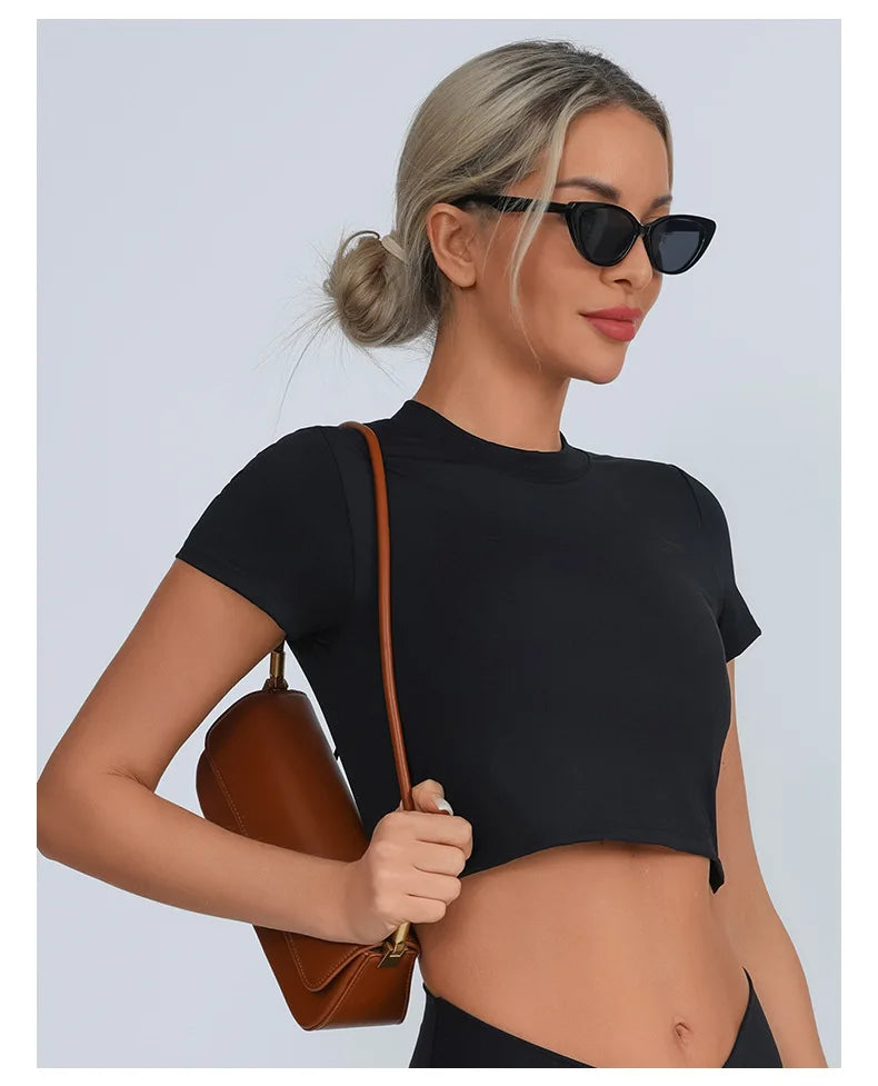 Yoga Short Sleeved T-shirt Women Hollow Back Bandage Tie Cross Sports Tank Top with Chest Gym Running Active Wear Fitness Shirts