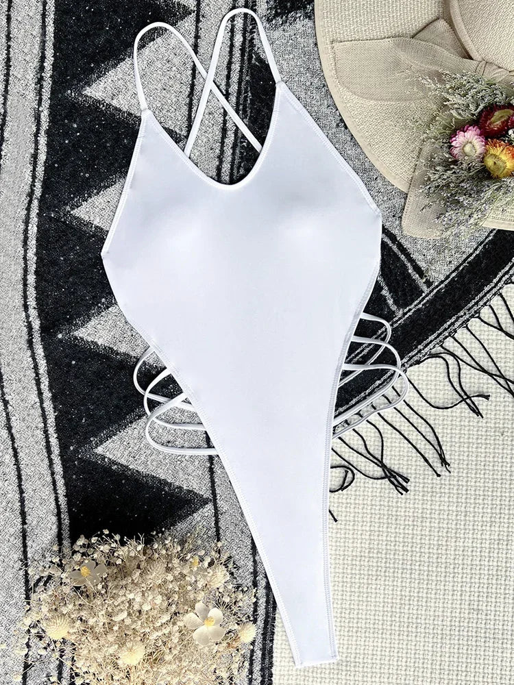 Extreme Mini Micro String Thong Female Swimwear One Piece Swimsuit Women Cross Backless Monokini High Cut Bathing Suit Swim Lady
