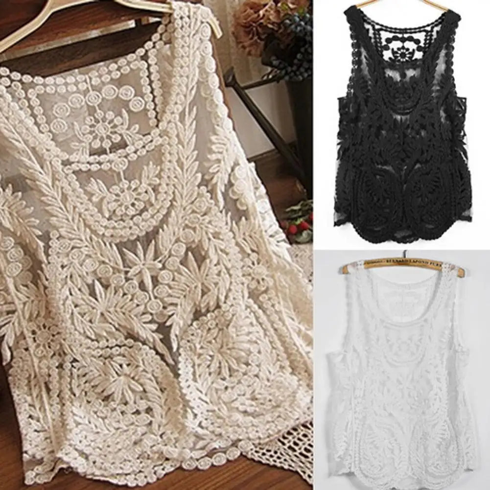Women's Sleeveless Lace Tank Top Sexy Embroidery Hollow-out Floral Crochet Shirt Tank Tops for Women 2025