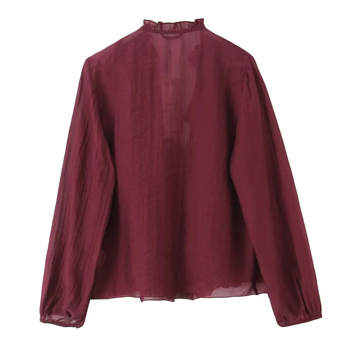 2026 Spring New Women Elegant Loose V Neck Wave Trim Polka Dot Blouse Thin Long Sleeve Top