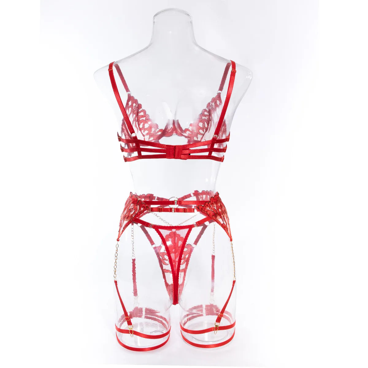 Bikini Fashion Sexy Plot Person Flame Metal High-End Temptation Slim Sexy Lingerie Four-Piece Set