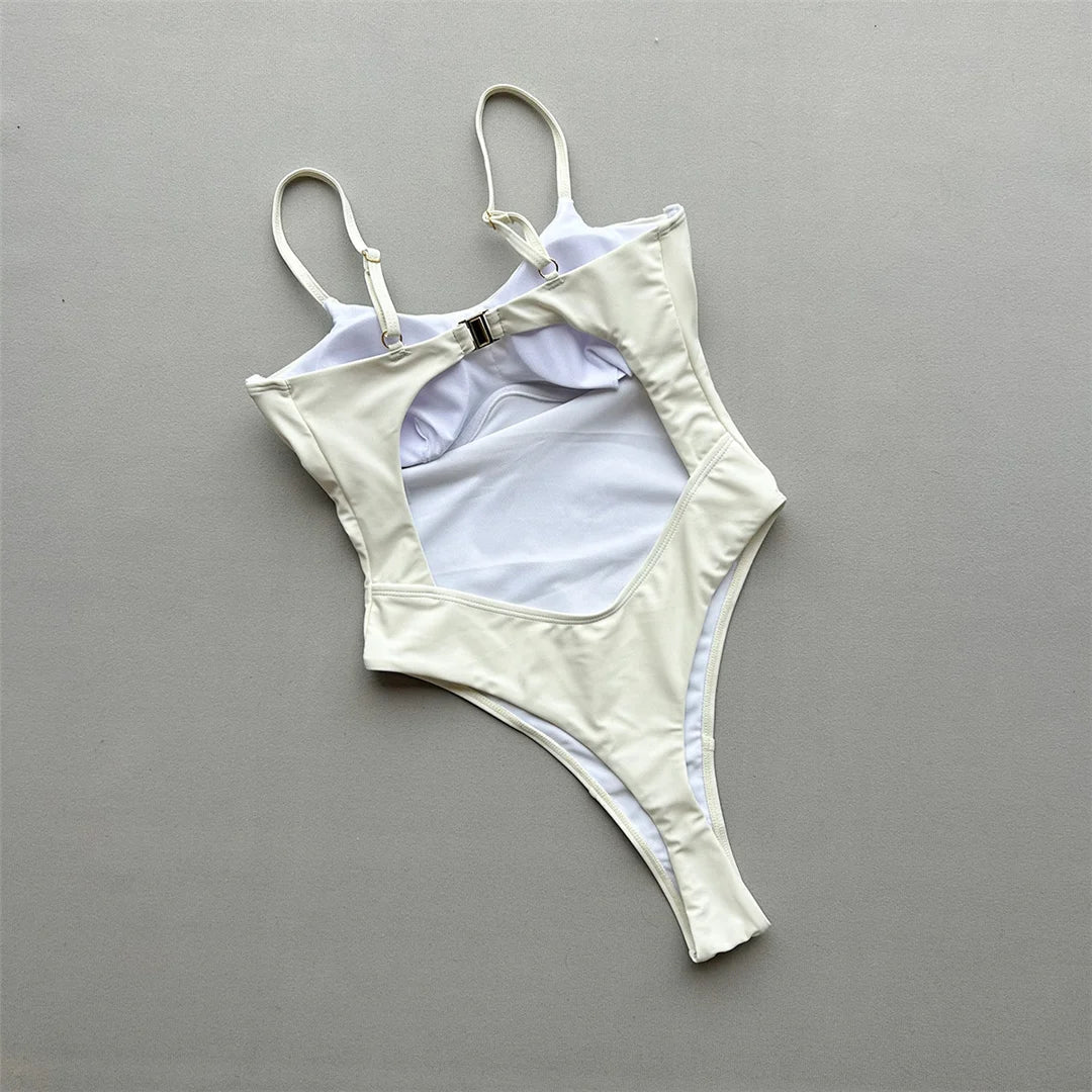 Sexy Cut Out Underwired Women Swimwear One Piece Swimsuit Female Extreme String Mini Micro Thong Bather Bathing Suit Swim V7744