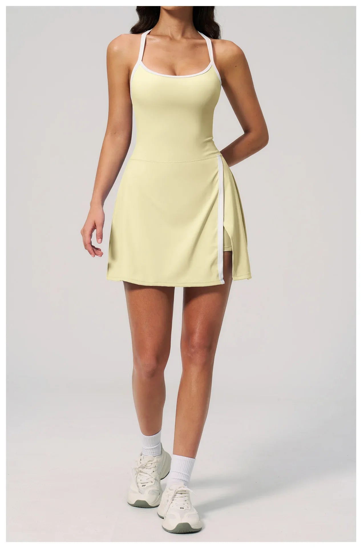 Naked Women's Tennis Dresses for Women Breathable Back Hollowed Out Sleeveless Mini Dress Built in Shorts Tight Sports Skirt