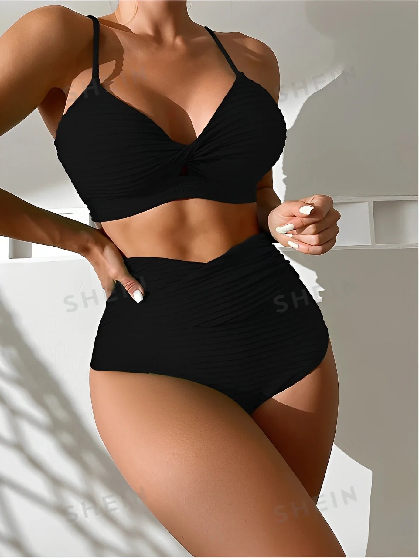 2026 High Waist Bikini Women Strappy Swimwear Female Sexy Swimsuit Solid Bathers Bathing Swimming Swim Suit Beachwear Summer