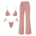 Striped 3Pcs Bandeau Biquini 2026 Women Sexy Swimsuit Push Up Swimwear Female Swimming Suits Low Waisted Bathingsuit Beachwear
