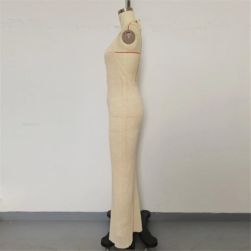 2026 Halter Cut Out Backless Crochet Knitted Tunic Beach Cover Up Cover-ups Beach Dress Beach Wear Beachwear Female Women V6469