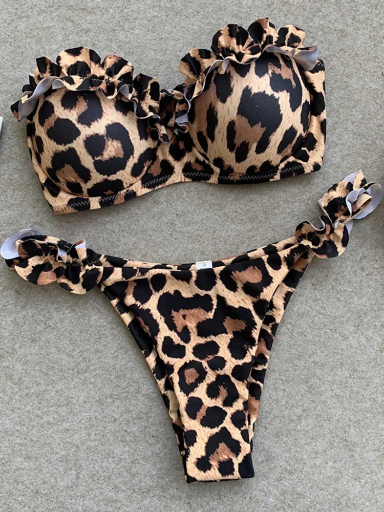 Sexy Ruffled Frilled Bra Cup Bikini 2026 Women Bandeau Swimsuit Female Swimwear Two Pieces Bikini Set Push Up Bathing Suit Swim