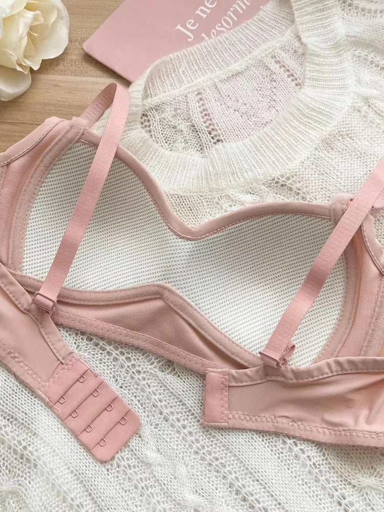 Summer Lace Half Cup Bra Small Bust Beachwear Gathering Light Support Pure Bralette Ultra Thin Wirefree Set AU MOYISU S-XL-32-38