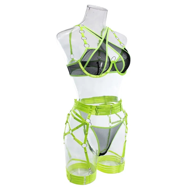 Toucheart Sexy Floral Embroidery Underwear Steel Ring Bra Lace Mesh Sexy Webbing Hollow Waistband Hanging Erotic Lingerie Suit