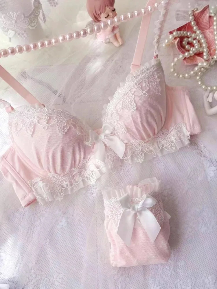 School! MOYISU Japanese Embroidery Bra Set Water Lace Thin Cup Push Up Small Chest Cute Bralette Top Teen Girls AU Summer Sale