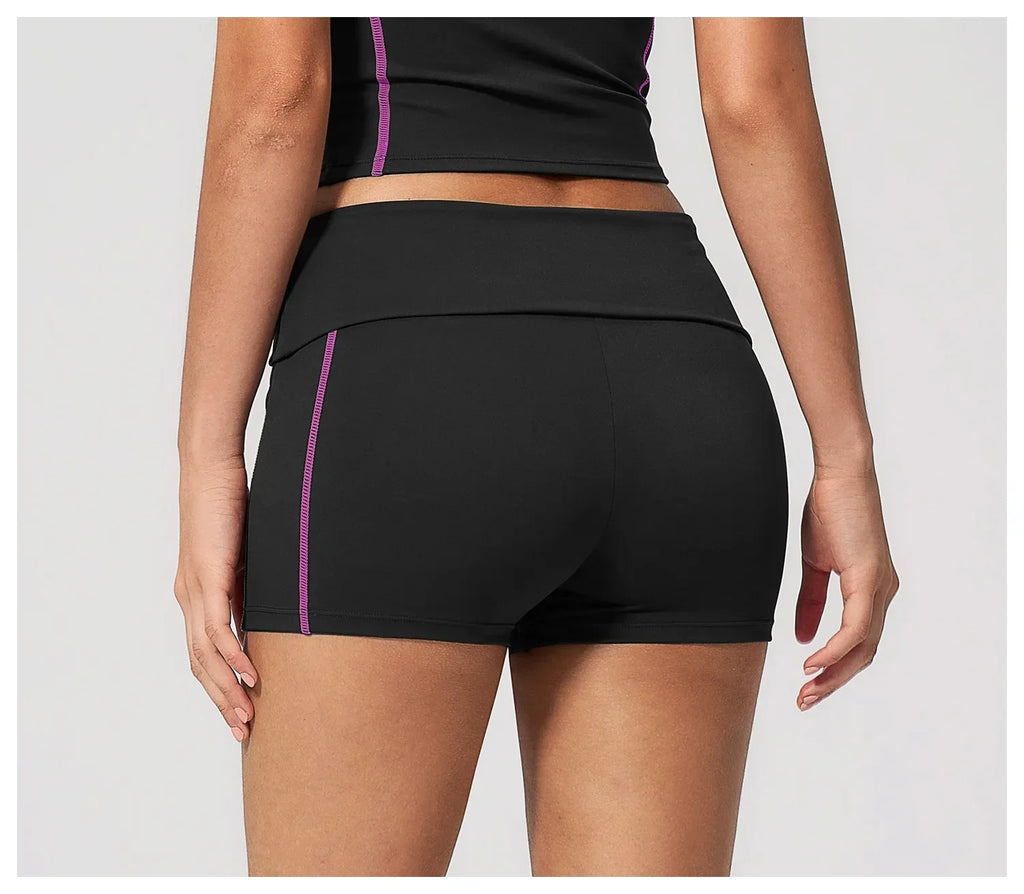 Quick Dry Contrast Color Yoga Shorts 2026 Tights Hip Lifting Workout Fitness Leggings High Waist Folded Running Athletic Shorts