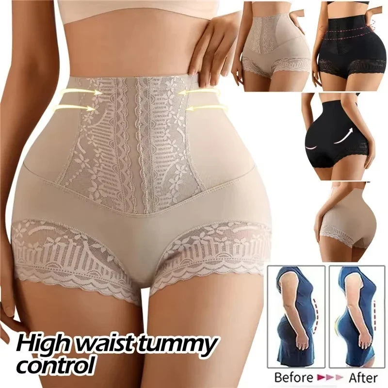 High Waist Lace Flat Belly Shorts For Women Slimming Panties Shapewear Tummy Control Underwear Female Hip Lifting Pants