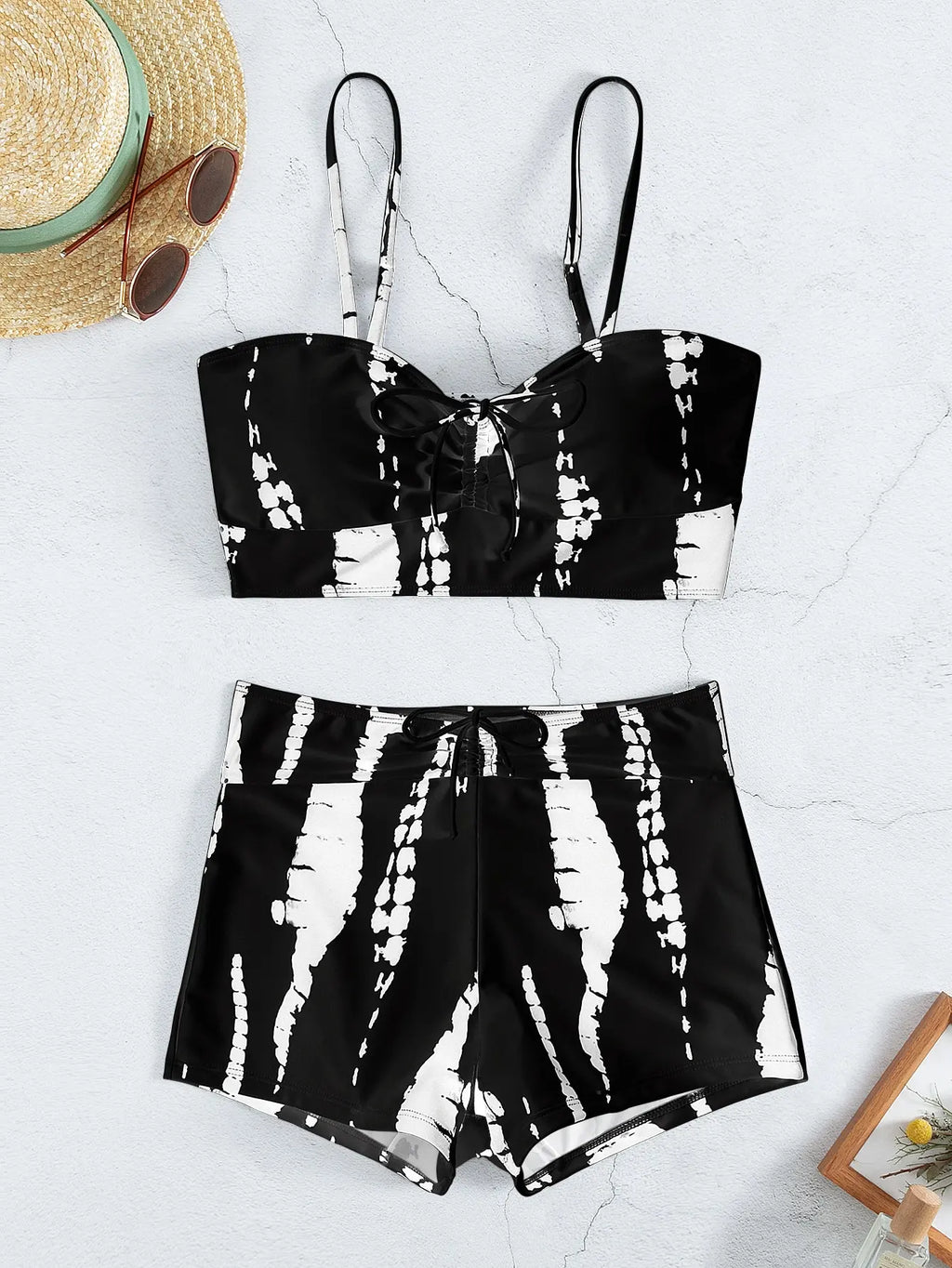 2026 Tie Dye Bikini Drawstring Swimsuit Women High Waist Shorts Swimwear Female Padded Bathing Suit Swimming Beachwear Summer