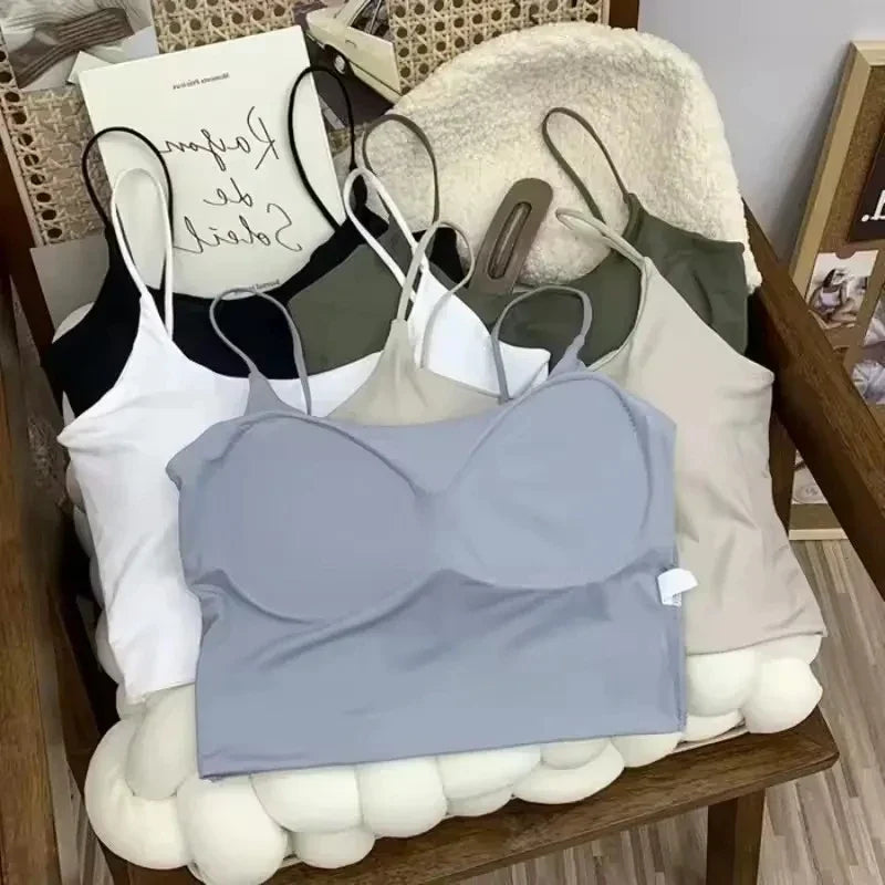Summer Bra Top Sexy Women Ice Silk Crop Top Seamless Tube Tops Camisole Underwear Korean Fashion Solid Padded Bralette Vest