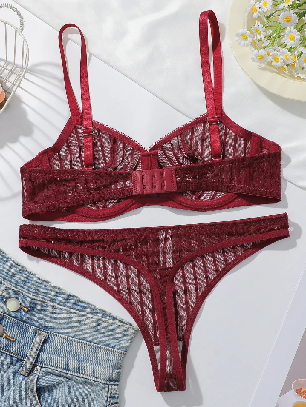 New Fashion Red lace set pretty Underwire set  Party is eye-catching lingerie Set stripe solid color Women set MR2864