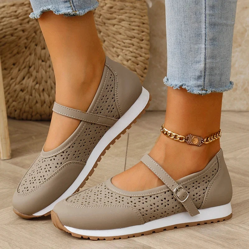 White Hollow Out Platform Sneakers Women 2025 Plus Size 36-43 Breathable Sports Shoes Woman Comfort Non Slip Walking Flats Mujer