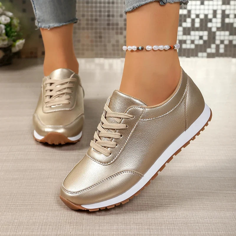 Fashion Gold Silver Platform Sneakers Women Spring Autumn Lace Up Plus Size Casual Sneakers Woman Comfort Non Slip Sport Shoes