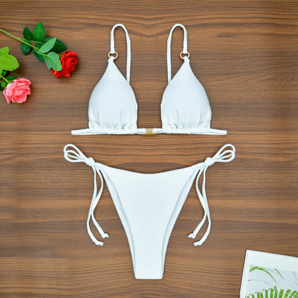 DEKA Women's Solid Color Swimwear Tie Side String Bikini Tanga Triangle Two Piece Swimsuits Bathing Bra Top Bottom Beachwear