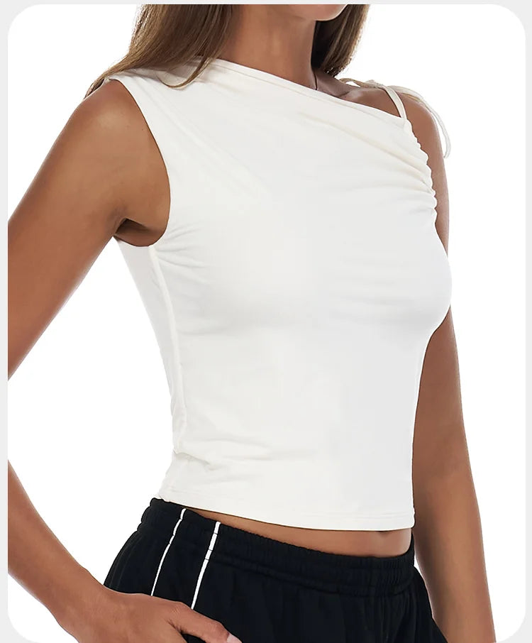 Sexy Shoulder Yoga Top Sleeveless Fitness Women Solid Color Gym Shirt Breathable Quick Dry Running Vest Sportswear