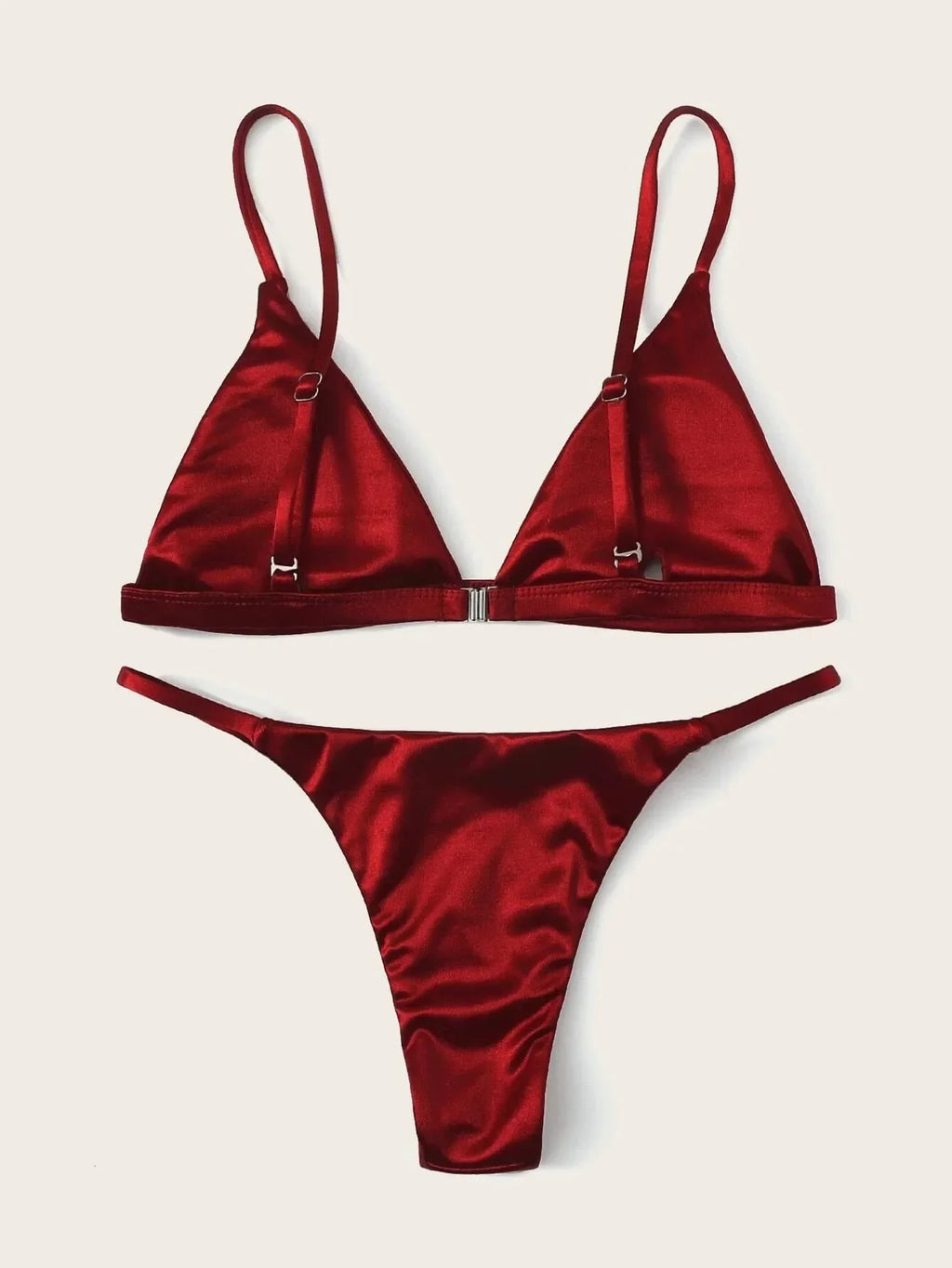 Sexy Satin Wine Red Triangle Micro Bikini Sets Two Pieces Thong Swimsuit Swimwear Beach Outfits for Women Conjunto De Bikini