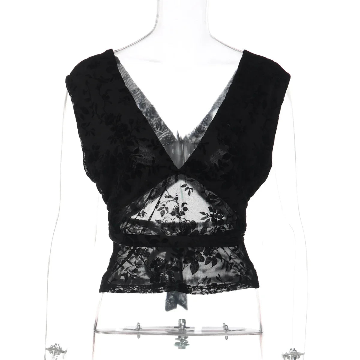 FDYOUI Woman Clothes Elegant Bandage Mesh Corset Tops 2026 Female Halter V-neck Lace-up Tank Top Black T-shirt Y2K Streetwear