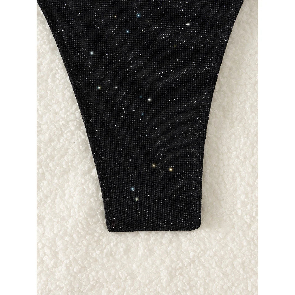 Glitter Sparkling Halter High Leg Cut Bikini Female Swimsuit Women Swimwear Two-pieces Bikini set Bather Bathing Suit Swim V5501