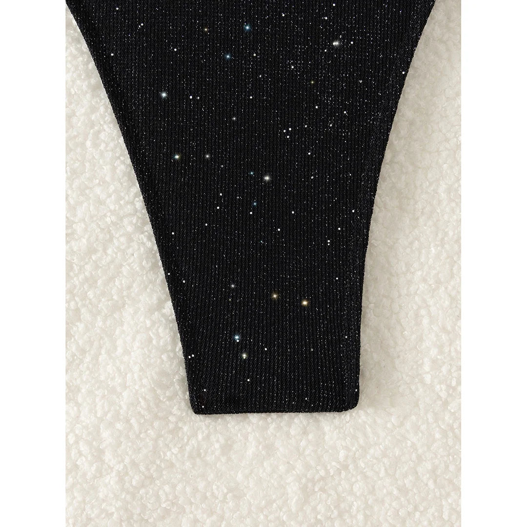 Glitter Sparkling Halter High Leg Cut Bikini Female Swimsuit Women Swimwear Two-pieces Bikini set Bather Bathing Suit Swim V5501