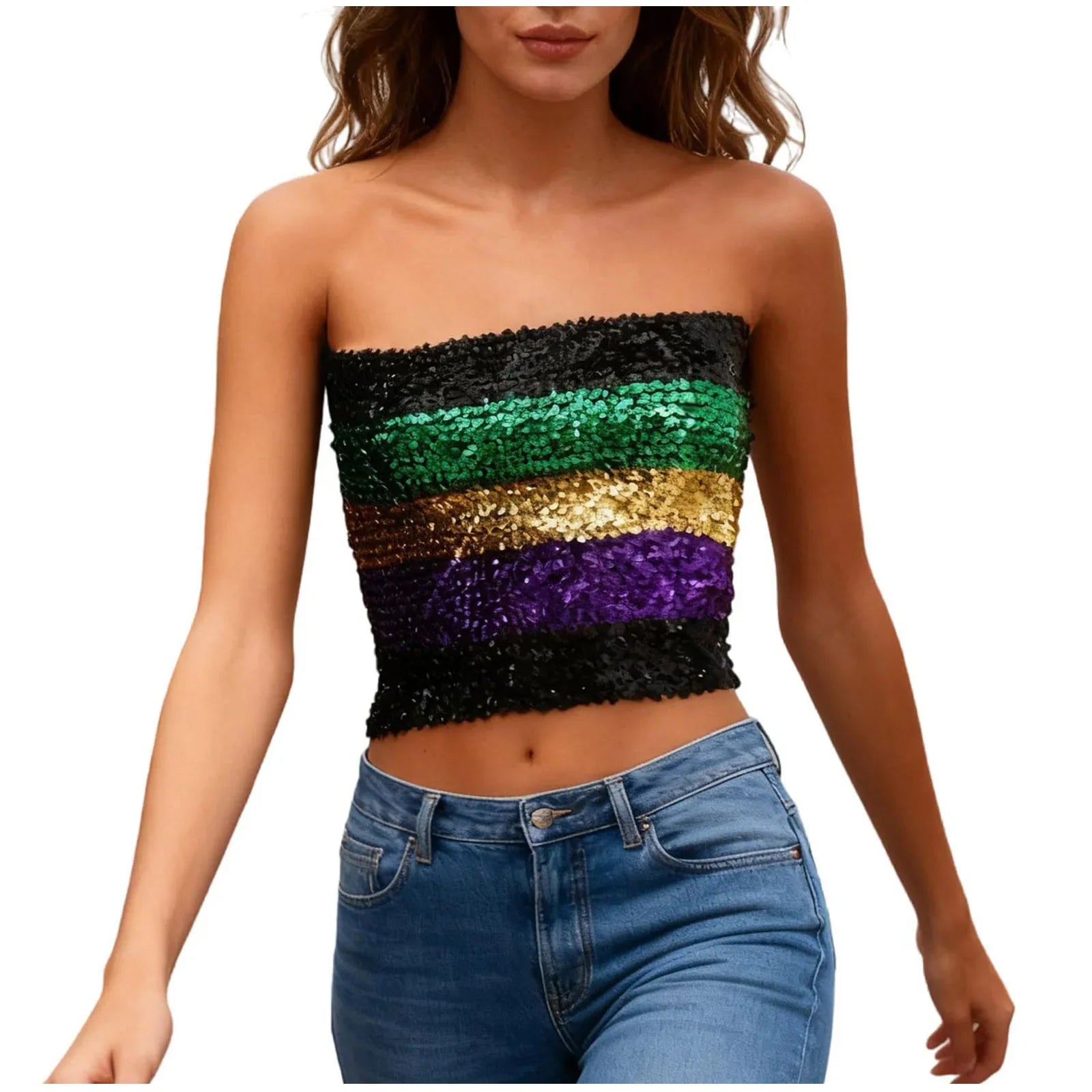 Y2k Tops Women Carnival Sexy Sequin Strapless Sleeveless Vest Party Performance Bandeau Vests Seductive Womens Top Popular
