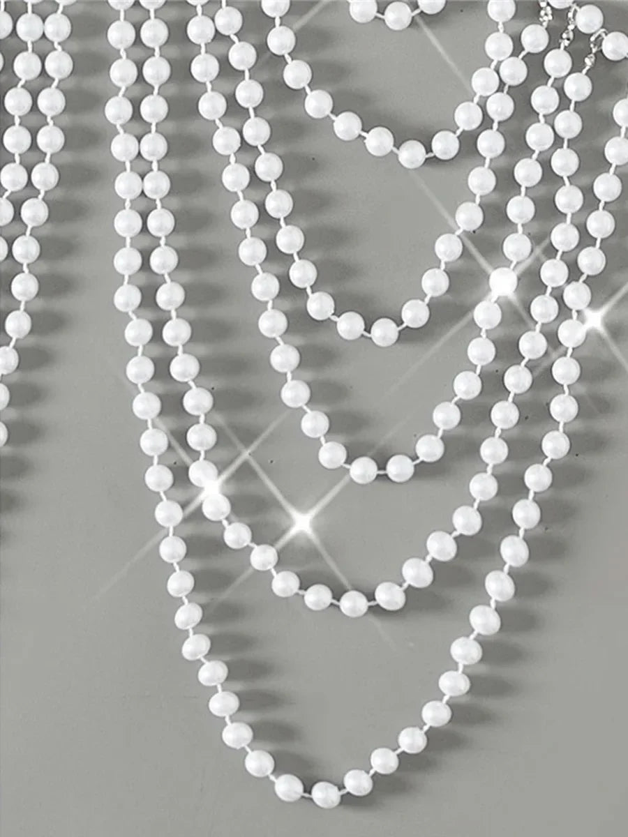 Luxury Pearls Chain Halter Hollow Out See Through Bikini Top Female Swimsuit Women Swimwear Bather Bathing Suit Swim Beach Top