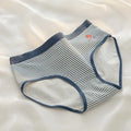 1-Pack Cute Strawberry Print Cotton Panties Sweet Striped Accents Women Low-Rise Underwear Breathable Soft Lingerie M-XL