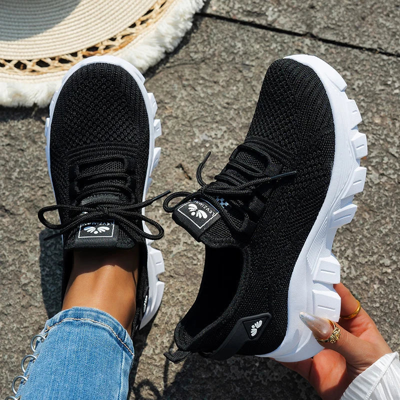 Orange Breathable Knitted Sneakers Women Comfort Slip On Mesh Sport Shoes Woman Plus Size 43 Thick Bottom Vulcanized Shoes Mujer