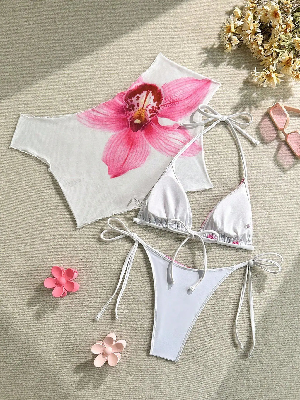 DEKA Flower Printed Short Sleeve Bikini Female Swimsuit Women Swimwear Three-pieces Bikini set Bather Bathing Suit Swim