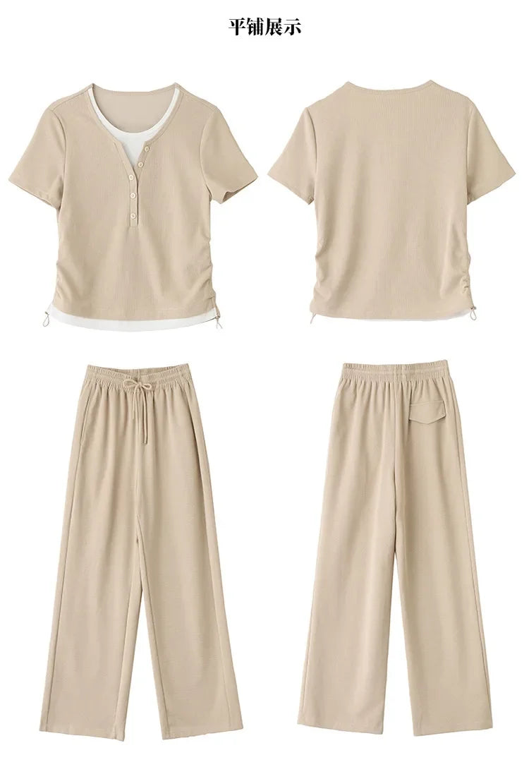 Knitted two-piece casual suit is loose and comfortable