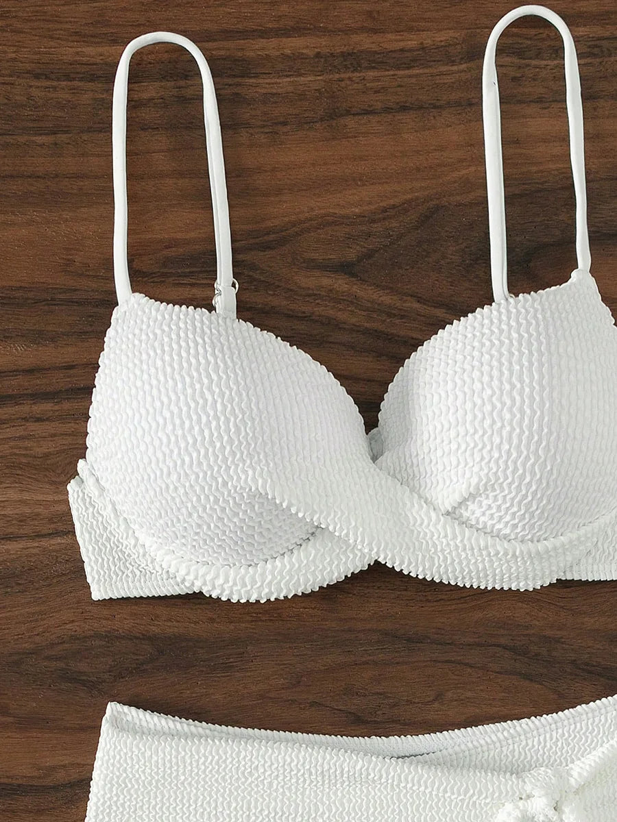 Wrinkled Bra Cup High Waist Bikini Women Swimsuit Female Swimwear Two-pieces Bikini Set Push Up Bather Bathing Suit Swim Lady