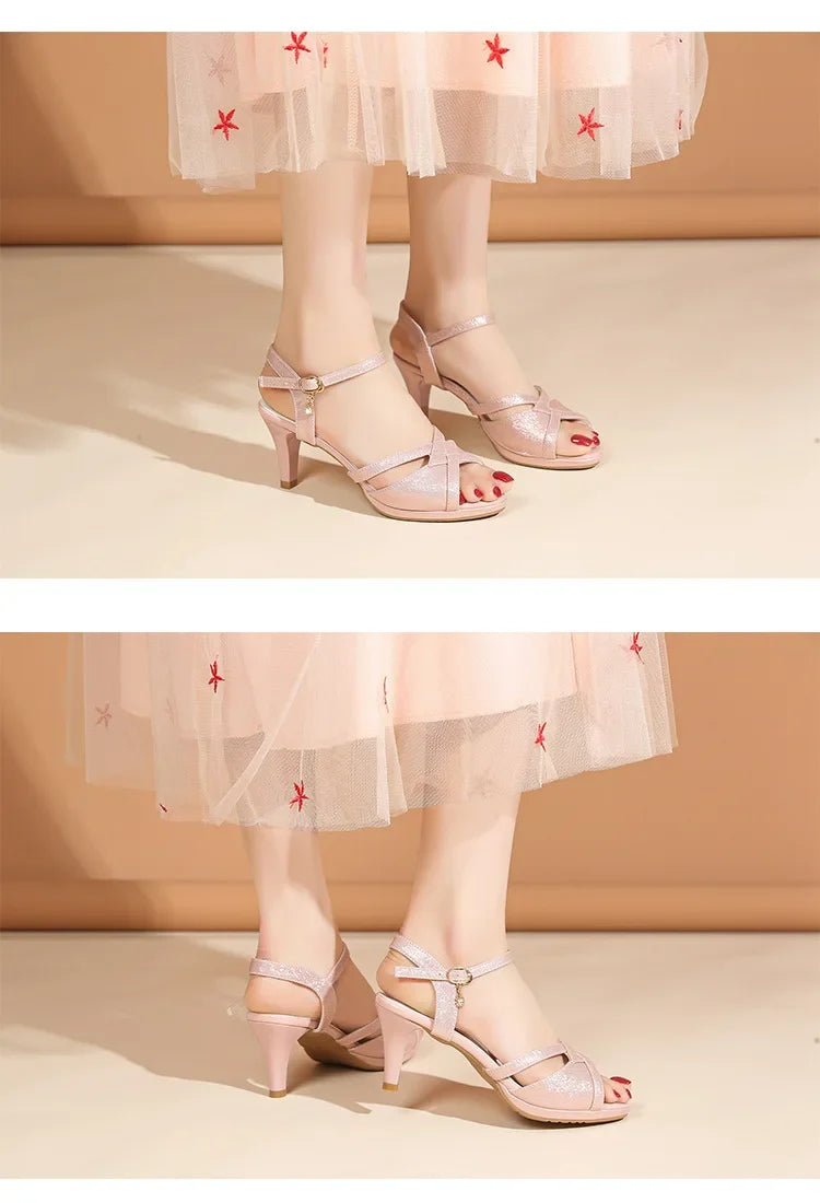 Sandals for Women's  New Summer Elegant Temperament High Heels Coarse Heels Fish Mouth Breathable Comfortable Fashion Pumps