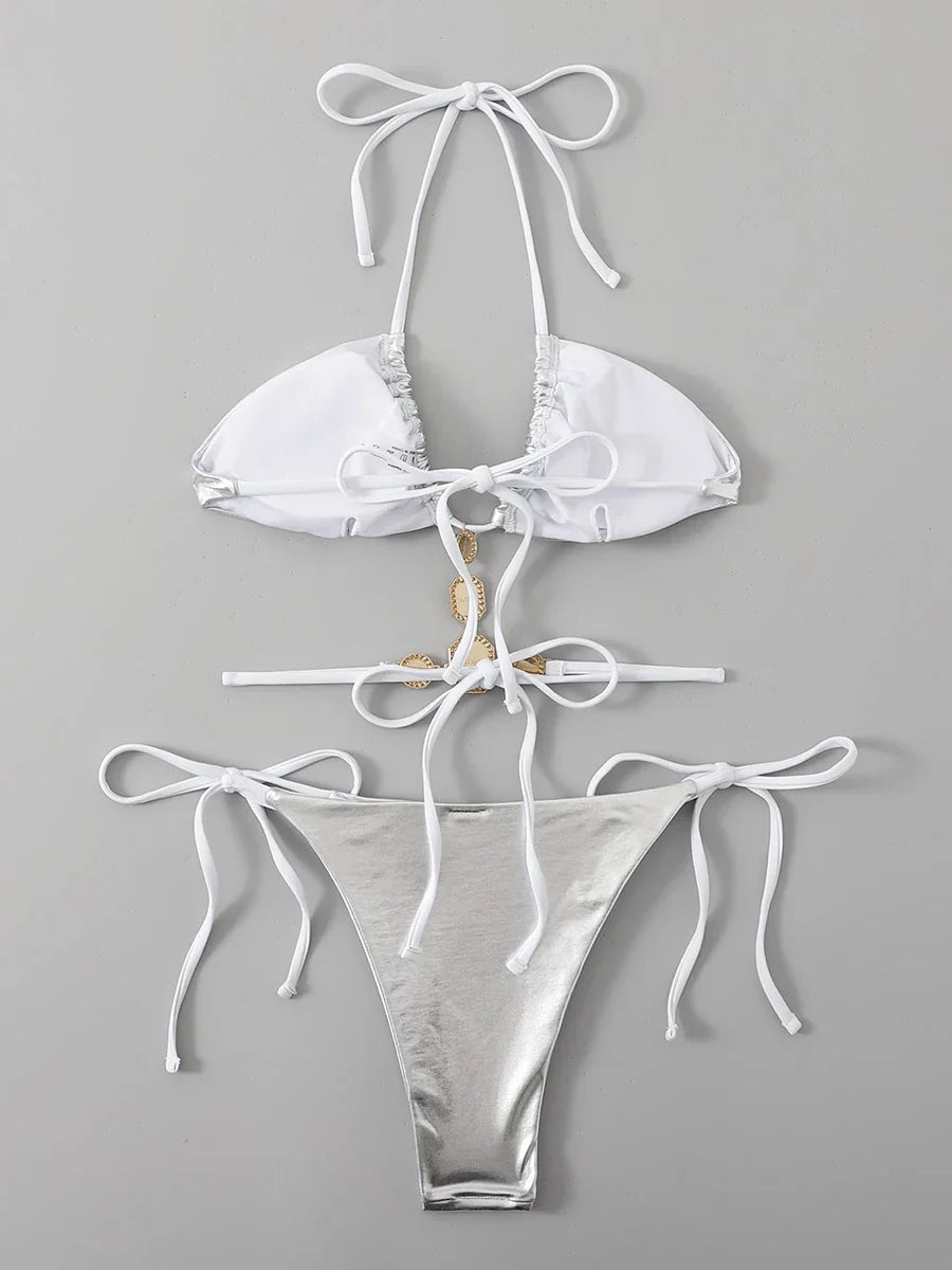 Extreme Mini Micro String Diamond Bikini Women Thong Swimwear Female Swimsuit Two Pieces Bikini Set Halter Bathing Suit Swim