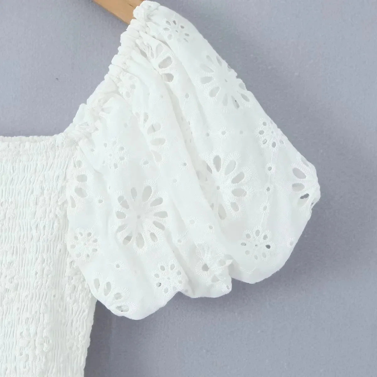 Puff Sleeve Cotton White Lace Dress Women Summer 2025 Square Collar Vintage Beach Short Dress Petite Flower Embriodery  Dress