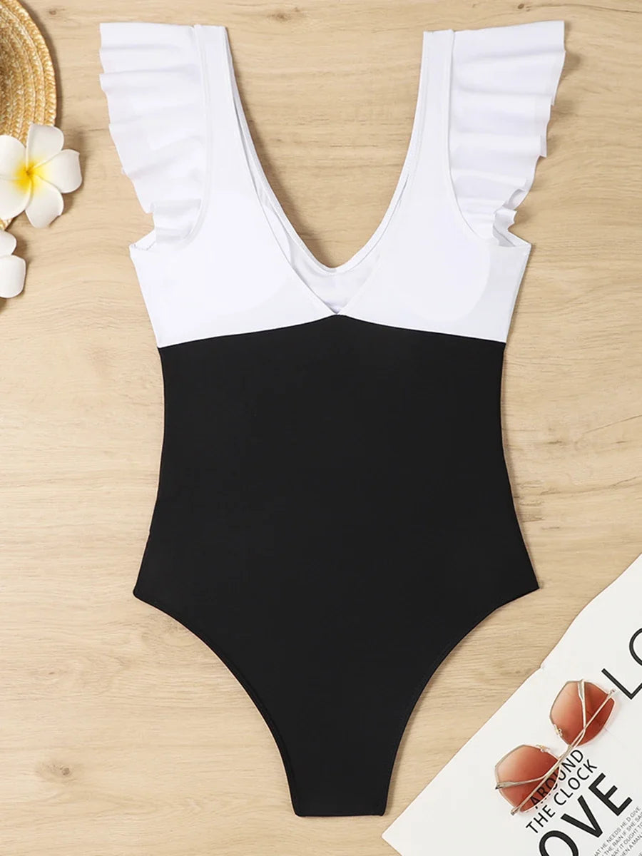 2026 Hollow Out Cross Ztvitality Swimsuit One Piece Solid Ruffle Swimwear Women Bathing Swimming Swim Suit Female Beach Wear