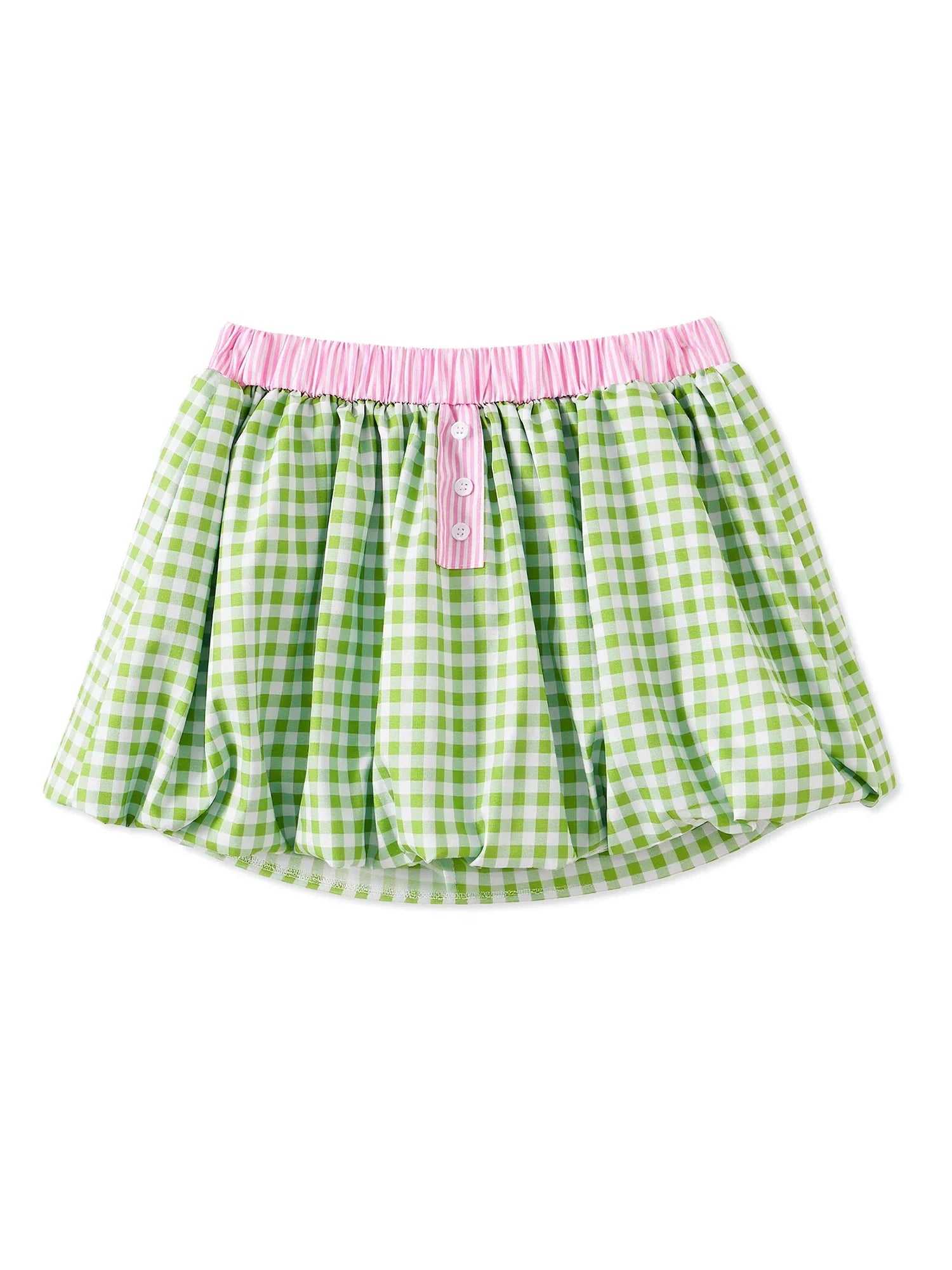 Women's Summer Mini Skirts Elastic Band Bubble Plaid Print Skirt for Daily, Travel, Parties
