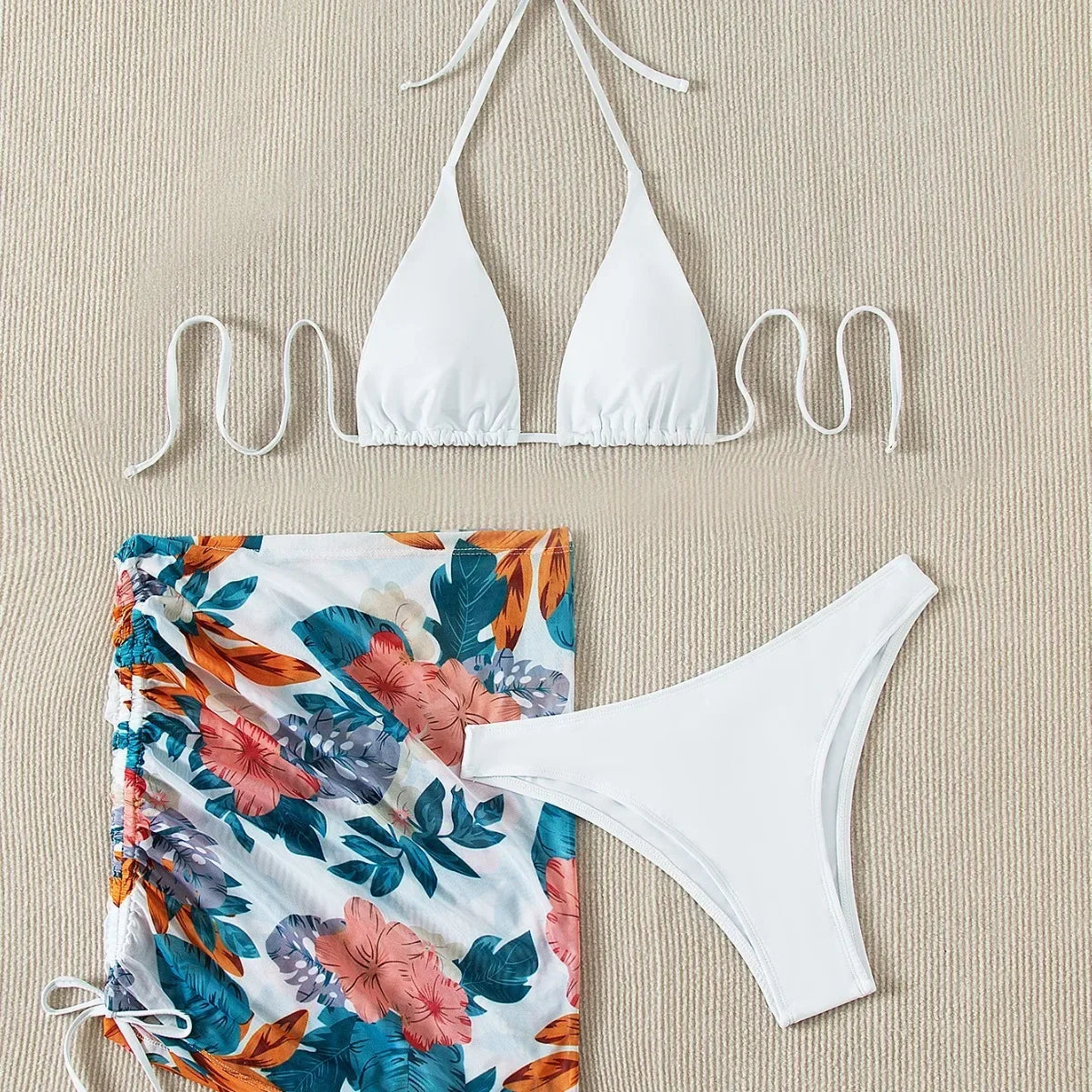 Sexy Three-piece Bikini Set Women Swimwear Swimsuit Triangle Halter Flower Print Skirt Beach Bikinis Set Bathing Suit 2026 New