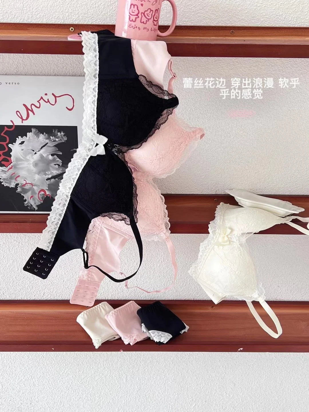 Japanese Anime Lace Bra Set Push Up Wireless Bralette Small Bust Seamless Sexy Triangle Cup Lingerie Set Spring Summer MOYISU