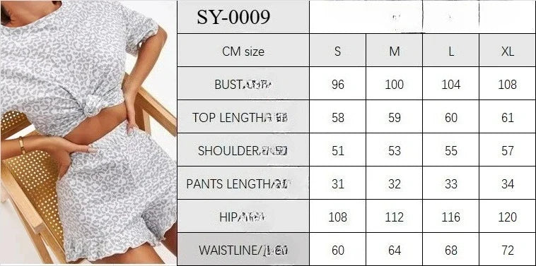 Women's Fashion Models Leopard Print Sexy Hottie Round Neck Short Sleeve Shorts Suit Pyjamas Homewear