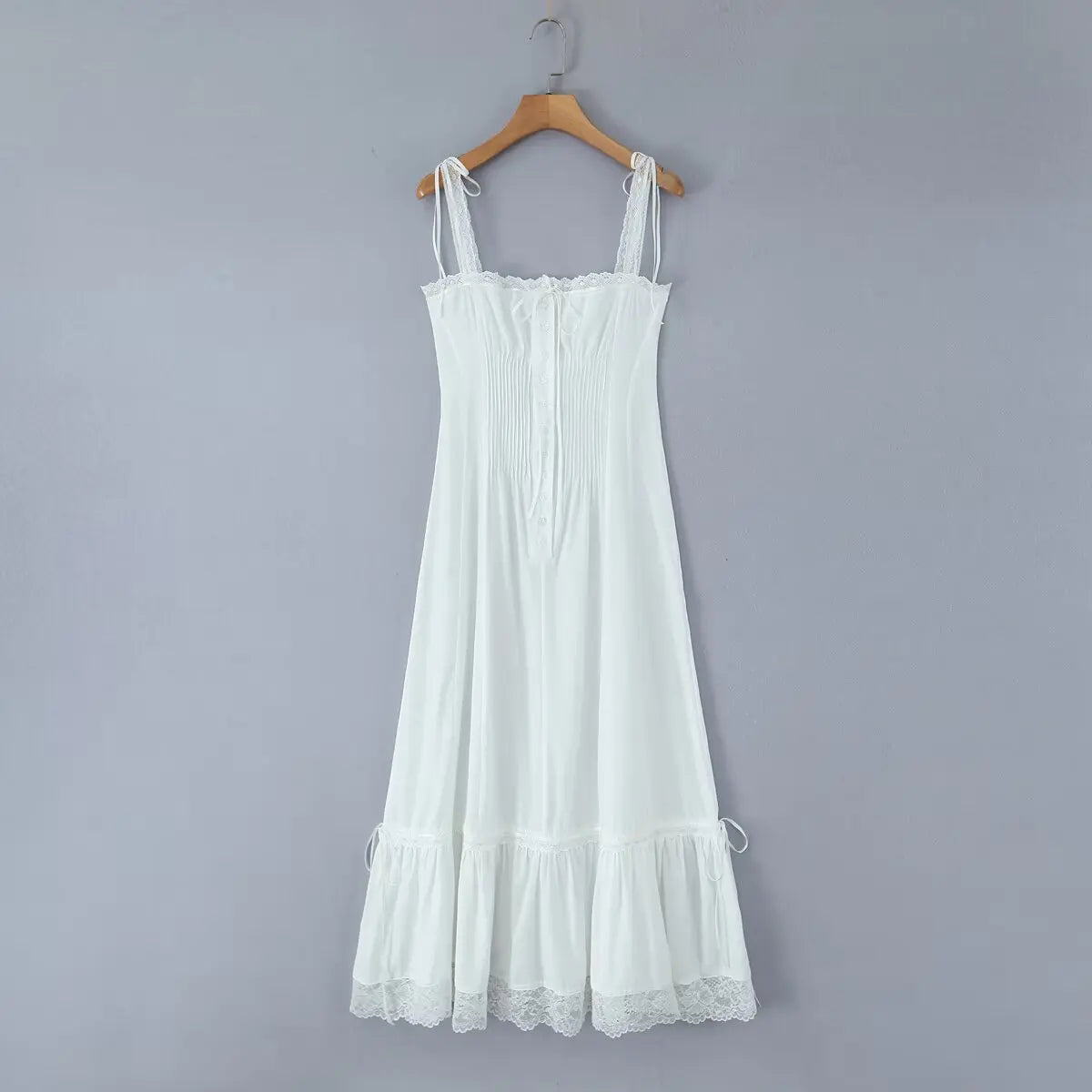 Summer Womens White Dresses Spaghetti Strap New in Long Dress 2025 Beach Casual Midi Party Vestidos Single Breasted Lace Dress