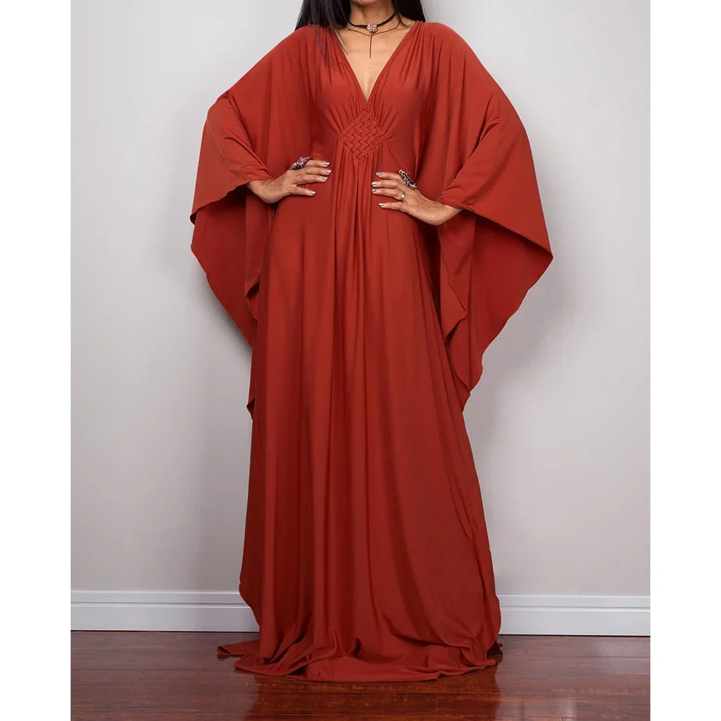 Greek Goddess Long Dress Batwing Sleeve Tunic Beach Cover Up Cover-ups Beach Dress Beach Wear Beachwear Kaftan Maxi Dress V4427