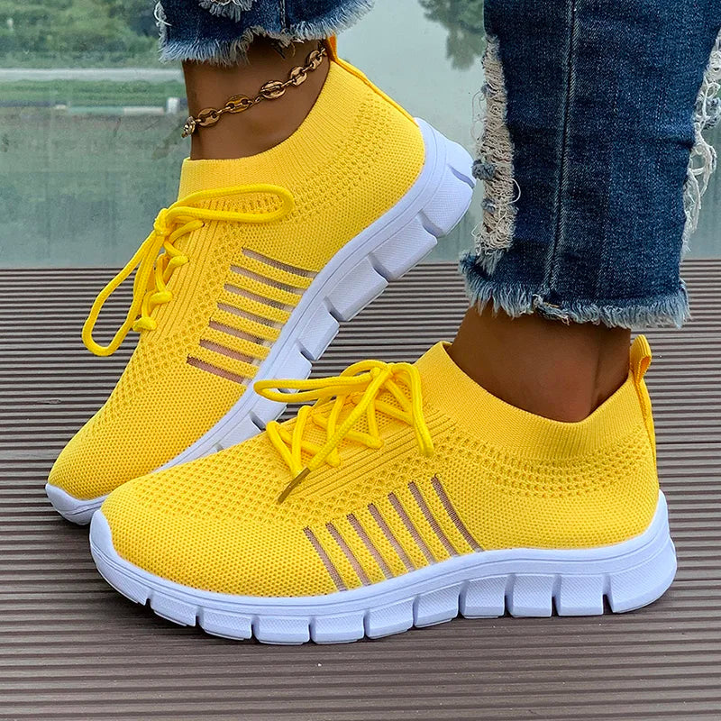 Spring Autumn Solid Breathable Mesh Flat Shoes Women Plus Size Non Slip Sock Sneakers Woman Comfortable Soft Sole Sport Shoes