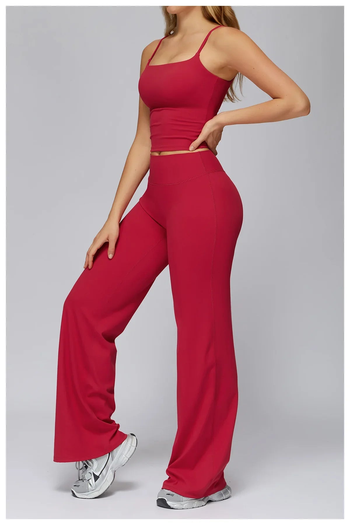 Yoga Suit Gym Fitness Set Hanging Neck Slim Sports Tank Top High Waist Wide Leg Pants Tracksuit Outdoor Running Athletic Wear