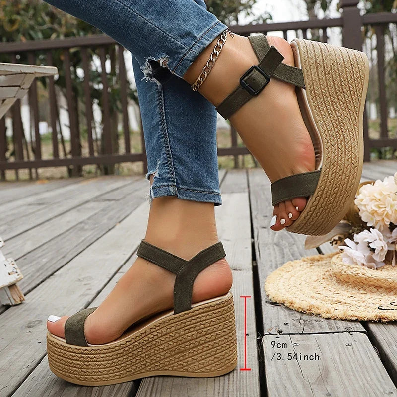 2026 Summer Chunky Platform Sandals Women Plus Size 43 Wedge High Heeled Sandals Woman Ankle Strap Thick Bottom Sandalias Mujer