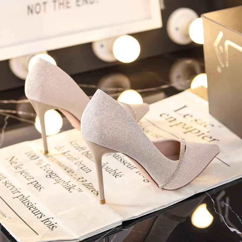 High Heels Women with  Spring and Autumn Pointy Women's Shoes Dress Wedding Shoes Temperament Banquet Single Shoes